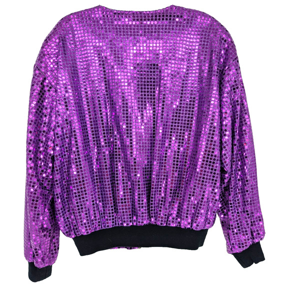 Vintage 80s Purple Shimmer Glam Metallic Sequin Foil Dot Bling Bomber Jacket LRG - Picture 2 of 8